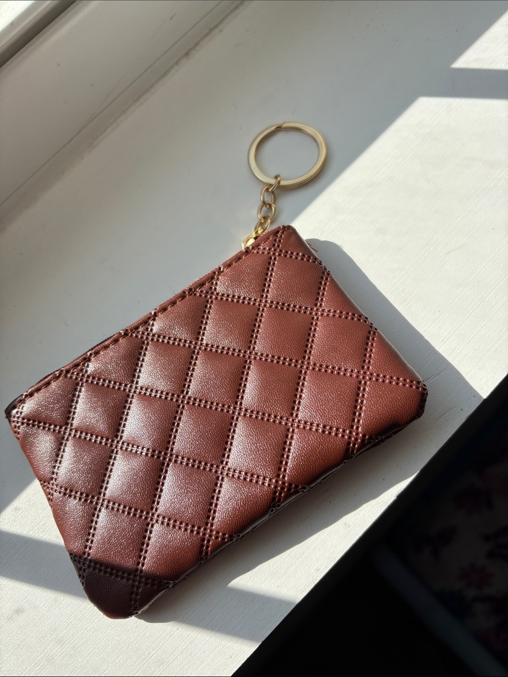 Quilted Brown Leather Key Pouch Wallet